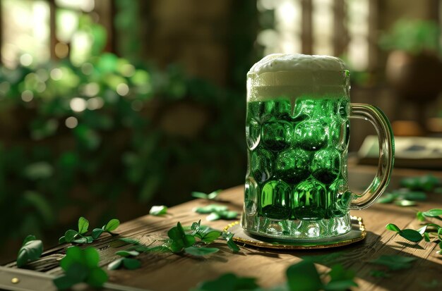 St. Patrick's Day cerveja verde na mesa