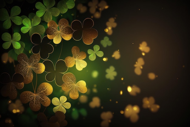 St. Patrick's Day Green und Gold Clover Hintergrund mit Bokeh