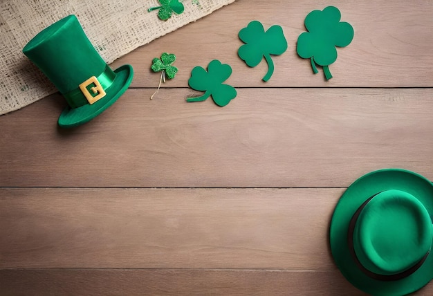 St. Patrick's Day-Hintergrund mit grünem Hut und Kleeblümchen