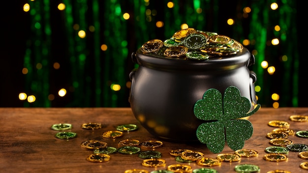 St. Patrick's Day mit Topf voll Gold und Klee