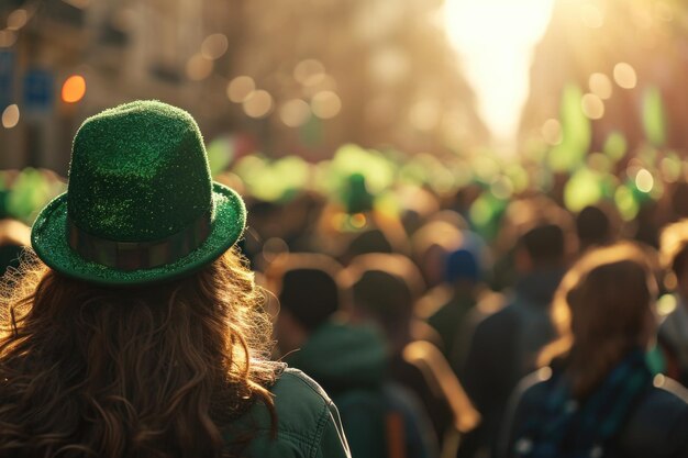 St. Patrick's Day Parade und glückliche Menschen in grünen Kleidern Irland