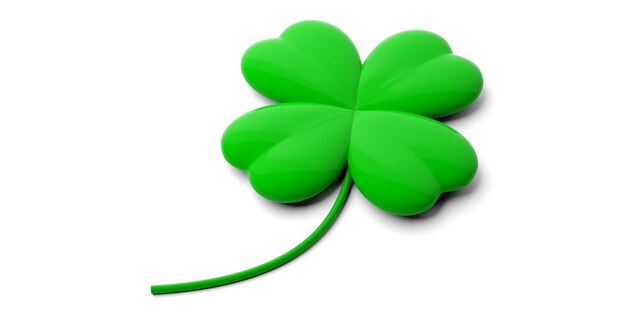 St. Patrick's Day Symbol Grünes vierblättriges Kleeblatt isoliert auf weißem Hintergrund 3D-Darstellung