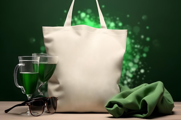 Foto st. patrick's day tote bag mockup weiß leer st. patricks tasche mockup