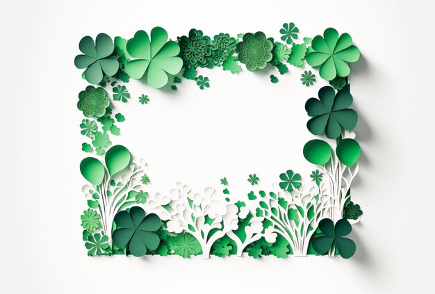 St. Patricks Day Cut Paper Clover Border Hintergrund Generative KI