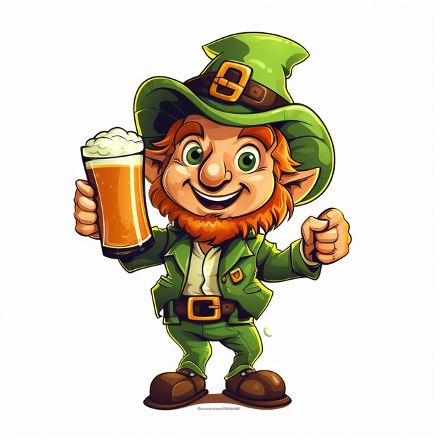 St. Patricks Day Elfenkobold mit Bierkrug, Glas Ale, generative KI