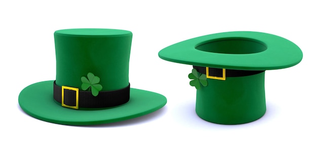 St patricks day set green leprechaun hat com trevo e invertido de cabeça para baixo isolado em branco