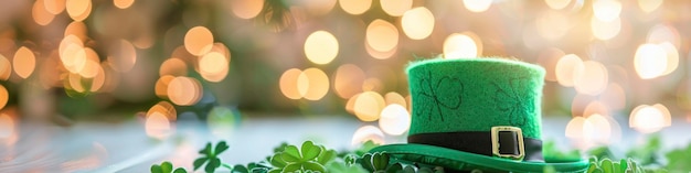 St. Patricks-Tag-Hut auf dem Tisch hinter Bokeh-Hintergrund St. Patrick's-Tag