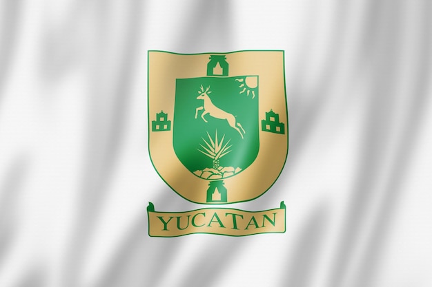 Staatsflagge von Yucatan, Mexiko, die Fahnensammlung schwenkt. 3D-Darstellung