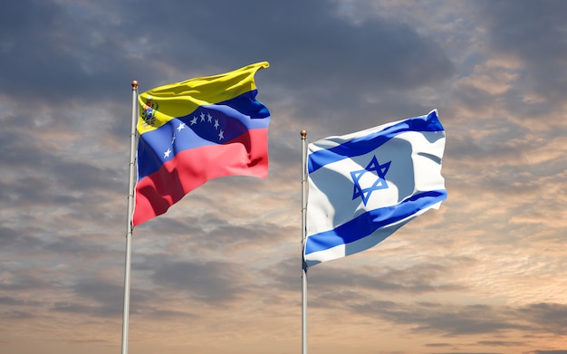 Staatsflaggen von Venezuela und Israel zusammen auf Himmelhintergrund