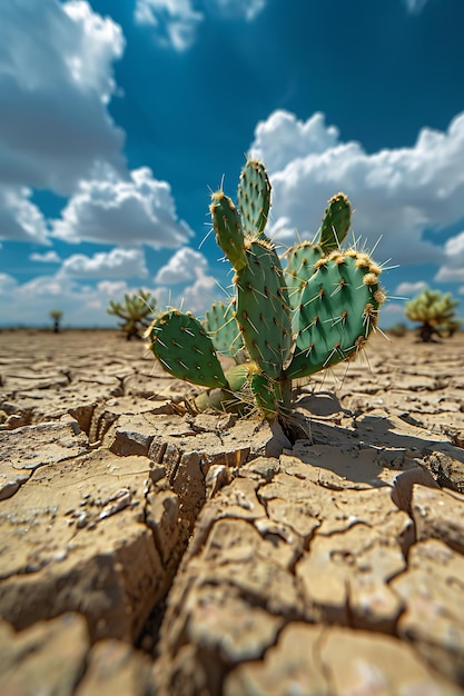 Stachelbirnenkaktus wächst in der gerissenen Wüste