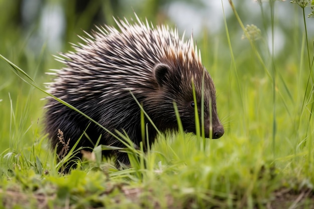 Stachelschwein auf grünem Gras