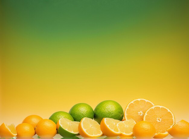 Stack de frutas cítricas em um fundo de limão e amarelo