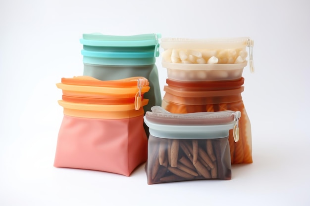 Stack de sacos de silicone reutilizáveis ecológicos para armazenamento de alimentos