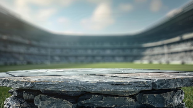 Foto stadion-hintergrund mit stone table top und copy space generative ai