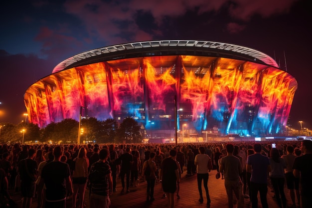 Foto stadion in der nacht leben steht grüner rasen lebendige menge generative ia