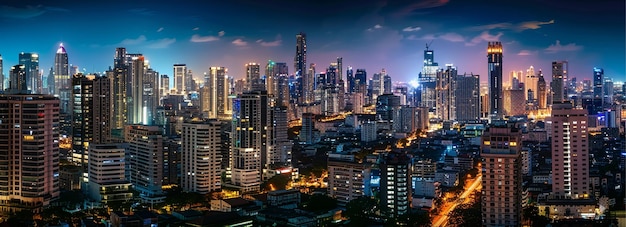 Stadt Bangkok Sukhumvit Skyline Nachtfoto Panorama KI Generative