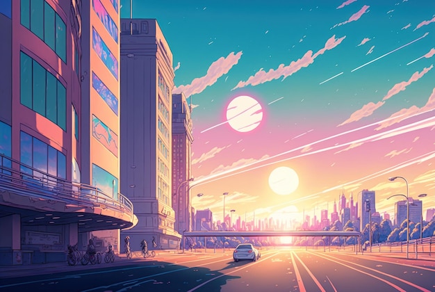 Stadt eines fernen erdähnlichen Planeten im ästhetischen Stil, erstellt mit generativer KI