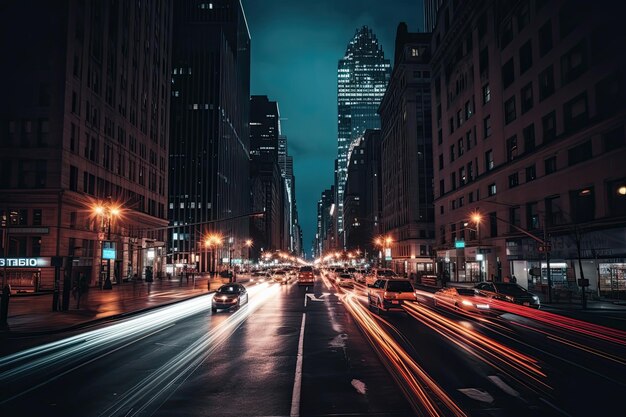 Stadt in der virtuellen Realität Cyberpunk Stadtstraße in Neonlichtern Spurlichter