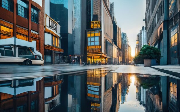 Foto stadt mit hohen gebäuden und belebten straßen