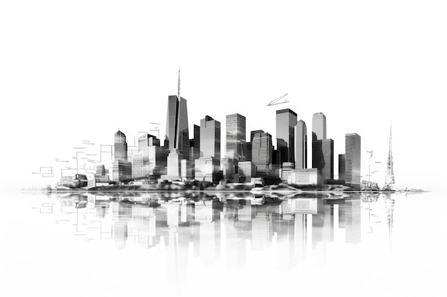 Stadt-Skyline in Schwarz-Weiß auf einer weißen oder klaren Oberfläche PNG durchsichtiger Hintergrund