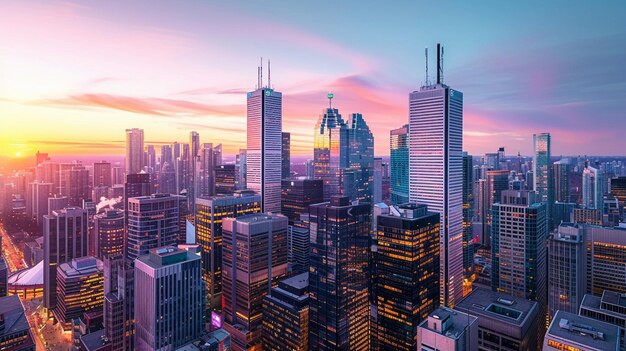 Stadt Sonnenaufgang Stadtlandschaft Stadtlandschaft Morgen-Skyline-Ansicht vom Wolkenkratzer