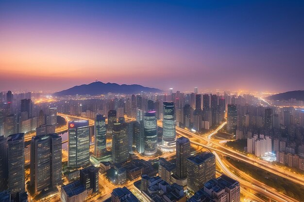 Stadtansicht von Yeouido Seoul bei Sonnenuntergang