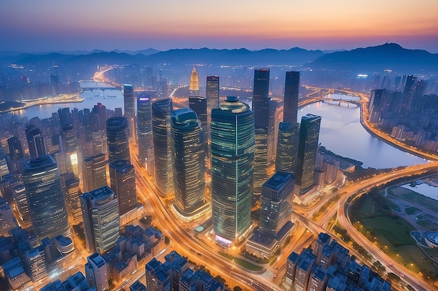 Stadtansicht von Yeouido Seoul bei Sonnenuntergang