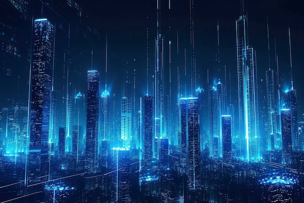 Stadtarchitektur Stadtbild mit Raum- und Neonlicht-Effekt Moderne Hitech-Wissenschaft Futuristisch