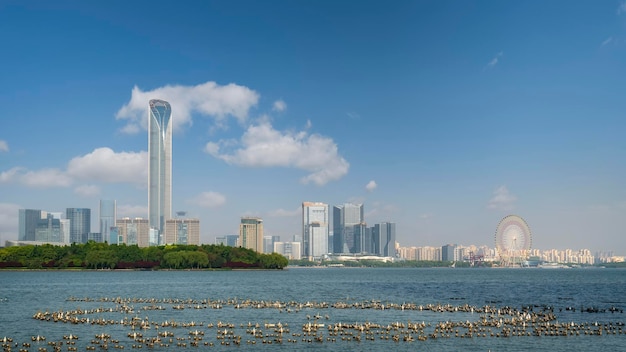 Stadtbild Blick auf die Straße von Jinji Lake Suzhou China