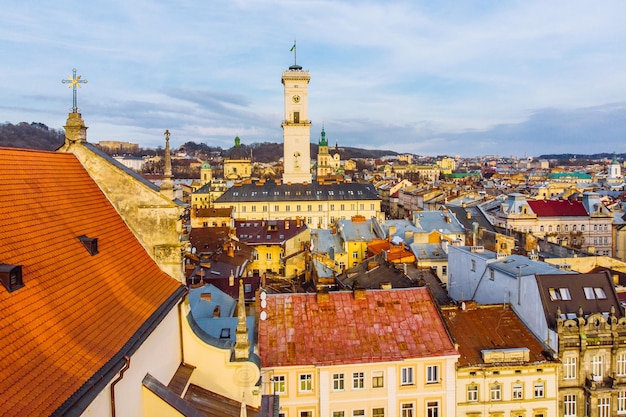 Stadtbild der alten europäischen Stadt. Vogelperspektive