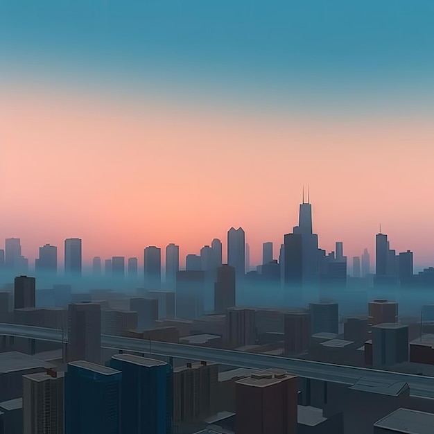 Stadtbild mit Wolkenkratzern bei Sonnenaufgang 3D-Rendering