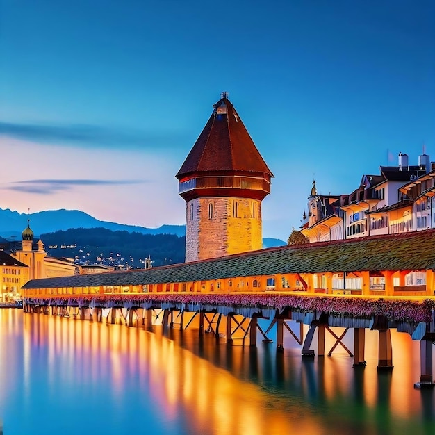 Stadtbrücke Abendansicht Tapete von Ai