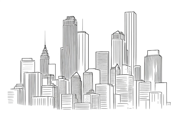 Stadtgrafik schwarz weiß Stadtbild Skyline Skizze Generative KI