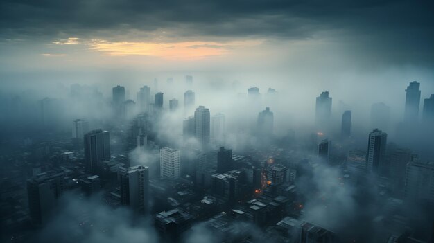 Foto stadtlandschaft mit rauch pm 25 luftverschmutzung konzept