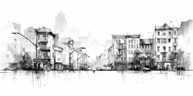 Foto stadtlandschaft skizze skizze stadtarchitektur illustration auf weißem hintergrund kopierraum