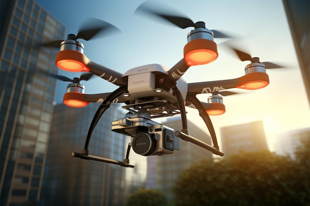 Stadtlieferungs-Drohne mit einem Paket in 3D-Rendering