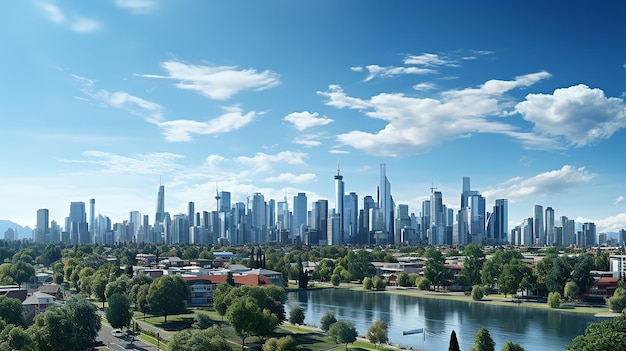 Stadtpanorama mit Wolkenkratzergebäuden, Tageslicht, erstellt durch KI, generiert