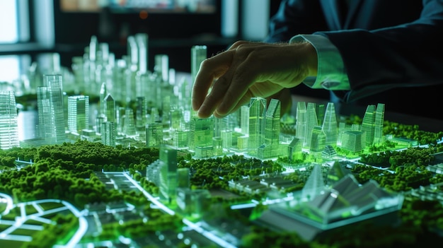 Stadtplaner, der ein nachhaltiges Stadtmodell entwirft