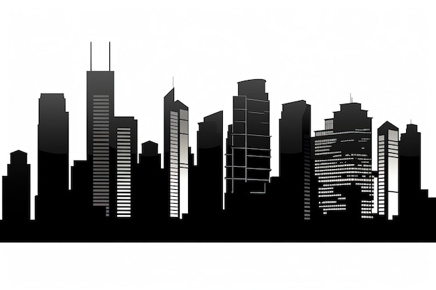 Stadtsilhouette, moderne Stadtlandschaft, hohes Gebäude, Illustration auf weißem Hintergrund, Stadtsymbol