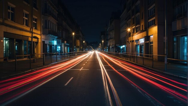 Stadtstraße in der Nacht mit Autolichtspuren