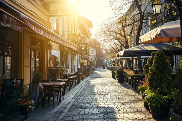 Stadtstraße mit Geschäften Landschaft des Einkaufsviertels Generative KI