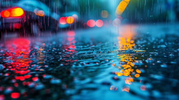 Stadtstraßen reflektieren in einer regnerischen Nacht auf einer nassen Oberfläche