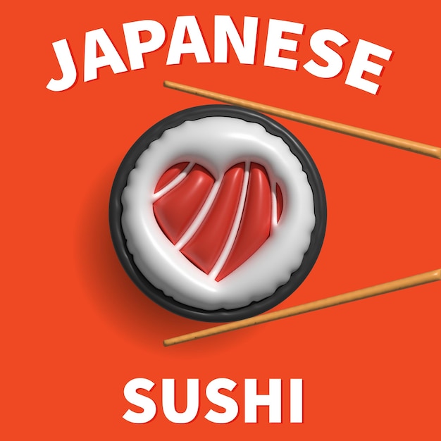 Stäbchen beim Halten einer Sushi-Rolle 3D-Illustration