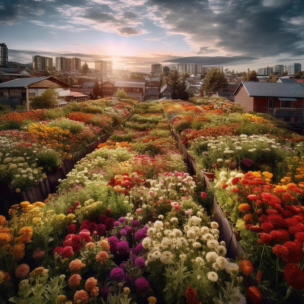 Städtische Blumenfarm in Blüte