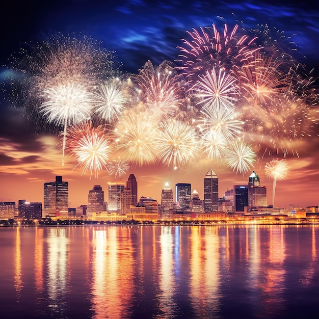 Städtische Nachtszene unter dem bunten Feuerwerk Kostenlose Fotos