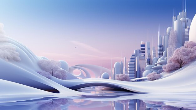 Städtischer architektonischer Hintergrund Aquamarin lila AI generativ
