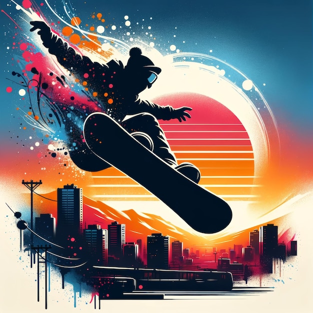 Städtischer Snowboarder Sunset Leap