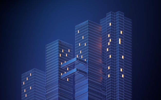 Städtisches Gebäude in der Nacht modulares Gebäude 3D-Rendering