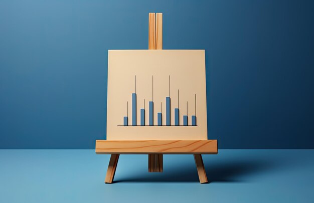 Staffelei mit Diagramm auf blauem Hintergrund Datenanalyse