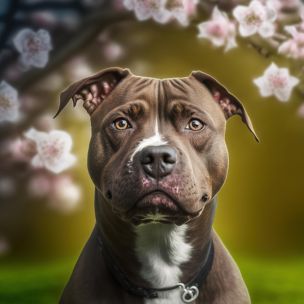 Staffordshire bull terrier realista em fundo natural deslumbrante ao ar livre